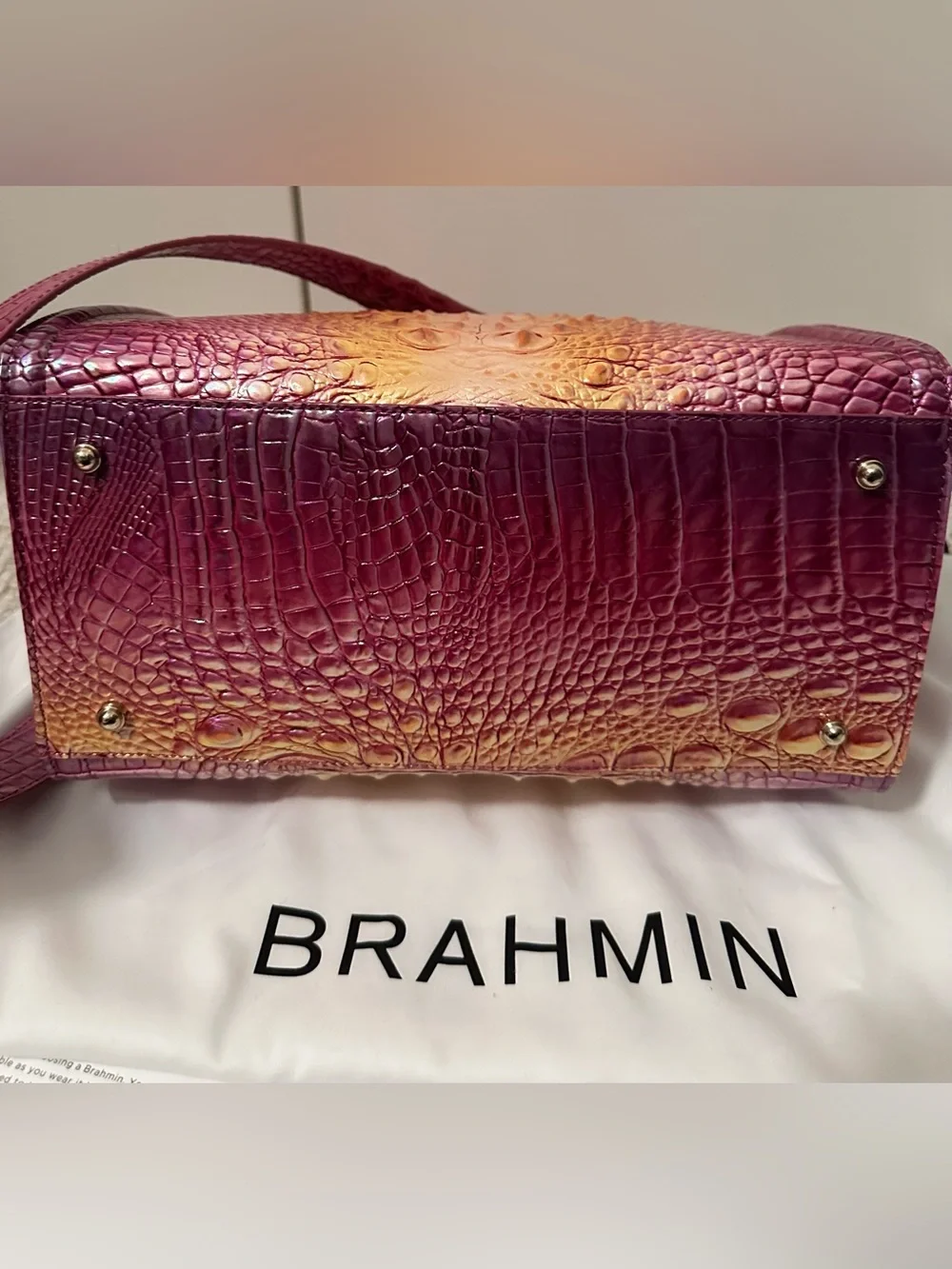 Brahmin Grapefruit Ombré Melbourne Croc-Embossed Satchel NWOT